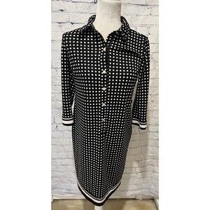 Talbots Women Shirt Dress Black White Polka Dot Long Sleeve Size Small Petite